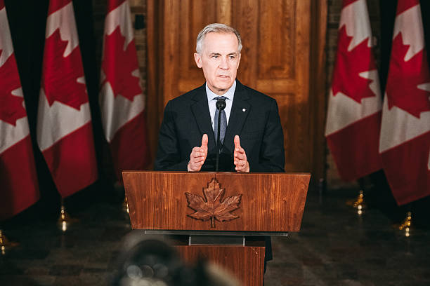 Mark Carney, Canada's prime minister, speaks in Quebec City,